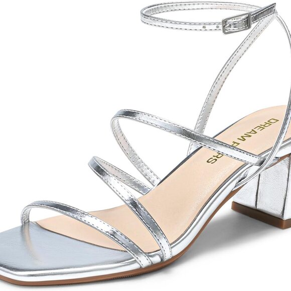 Shoes - Womens Block Heels Faux Leather 2 Inch Strappy Square Toe Party Wedding Shoes